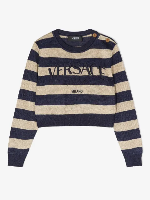 Versace Kids pull rayé à logo brodé