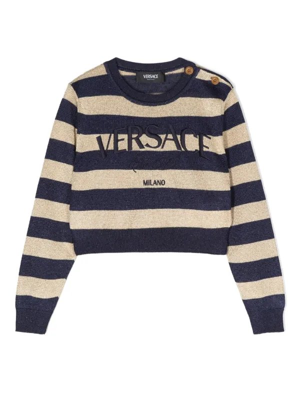 Versace Kids logo embroidered Striped Jumper Farfetch