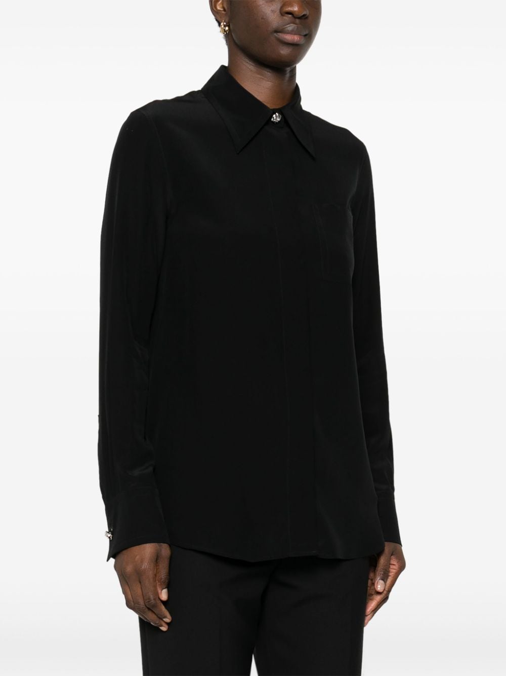 Shop Lanvin Floral-buttons Silk Shirt In Black