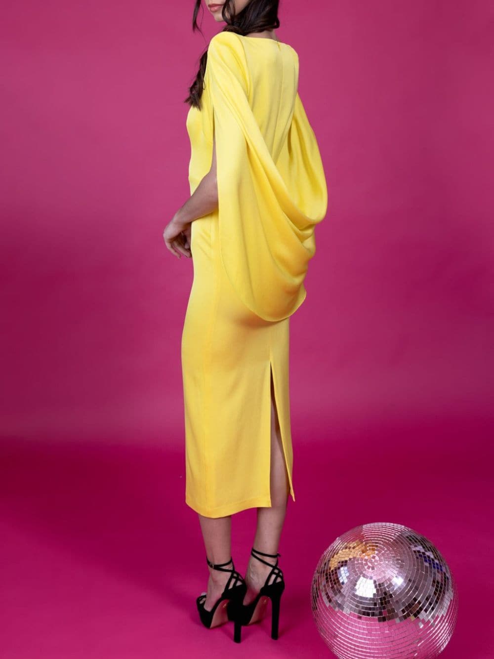 Shop Alex Perry Satin Cape Dress In Yellow
