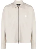 SONGZIO logo-patch zip-up shirt jacket - Brown
