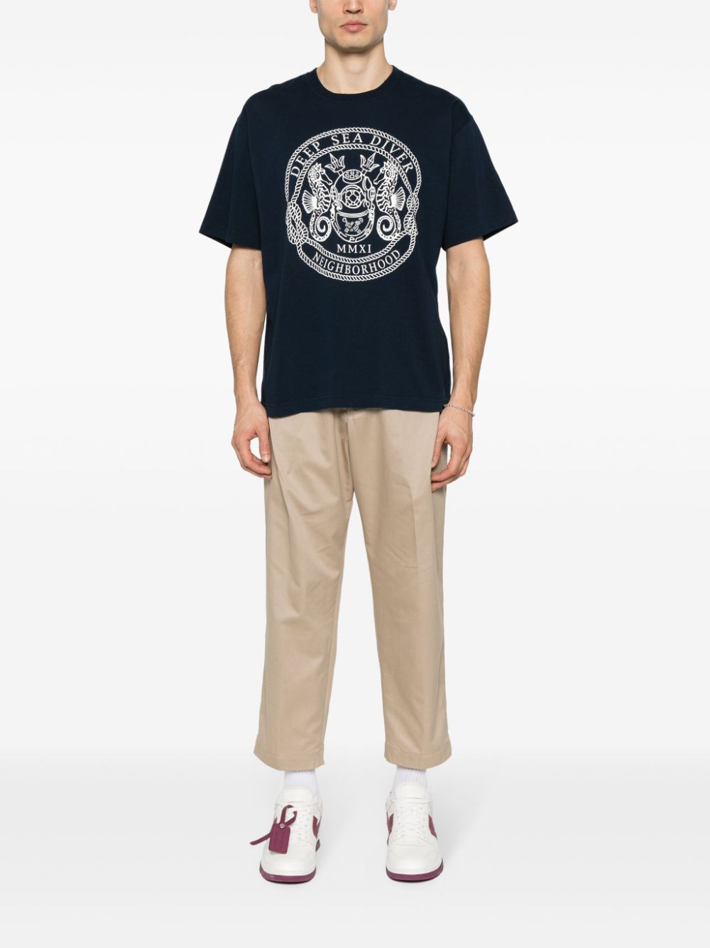 Shop Neighborhood Logo-print Cotton T-shirt In Blue