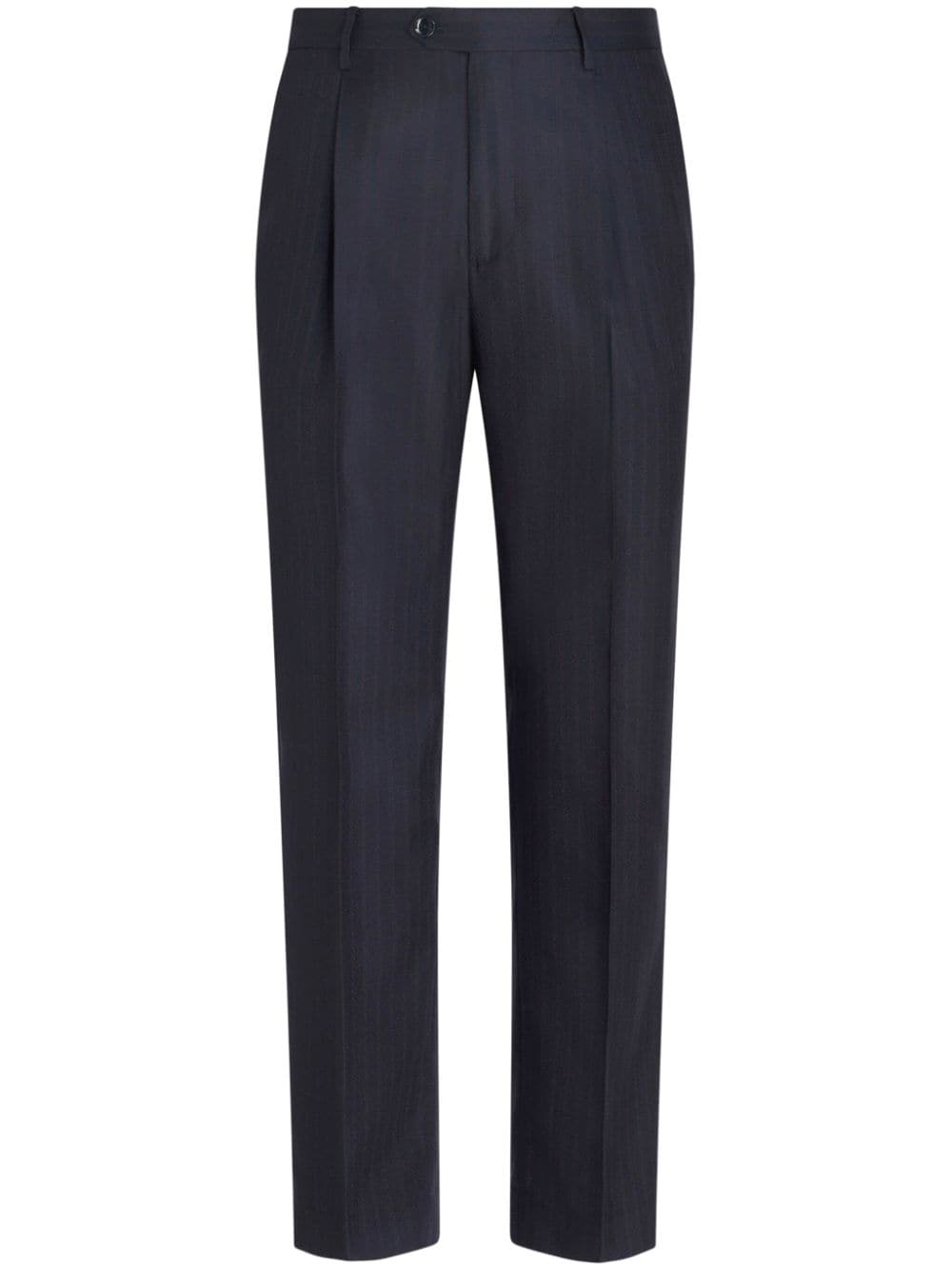 Shop Etro Pinstriped Wool Trousers In Blue