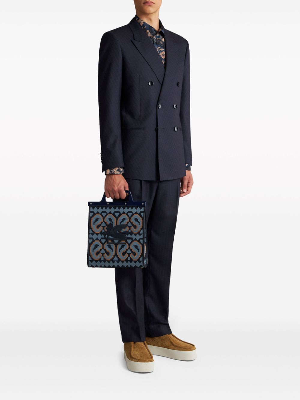 Shop Etro Pinstriped Wool Trousers In Blue