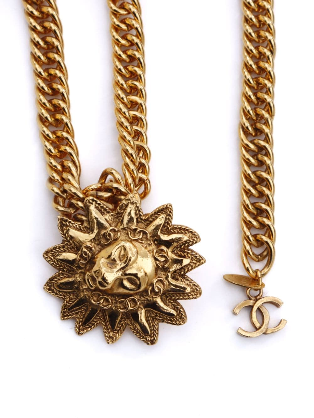 Pre-owned Chanel 1990s Lion-head Chain Belt In Gold