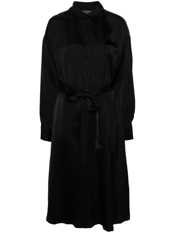 belted satin shirt dress Women's Long Sleeve Belted Satin Midi Shirtdress