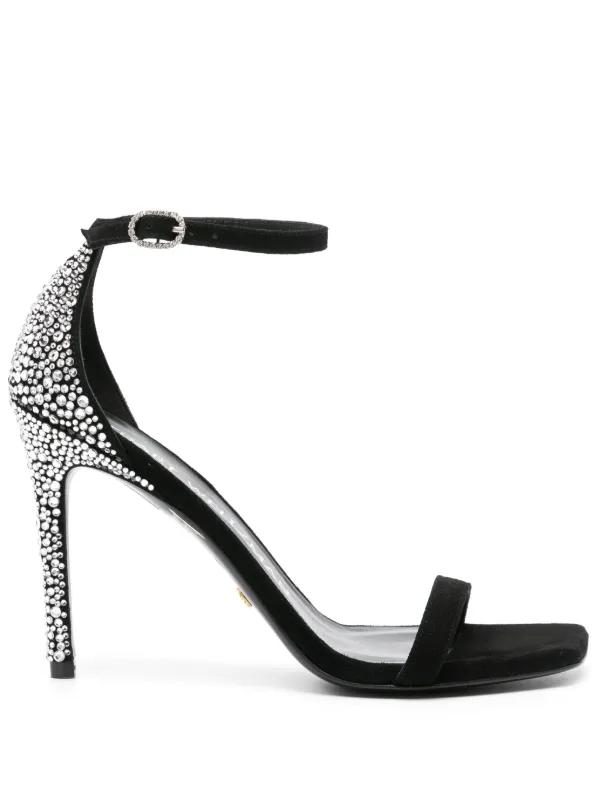 Stuart Weitzman Nudistcurve Royale Rhinestone-embellished Sandals in Black