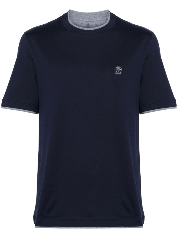 Brunello Cucinelli logo-embroidered Layered T-shirt | Blue | FARFETCH AZ