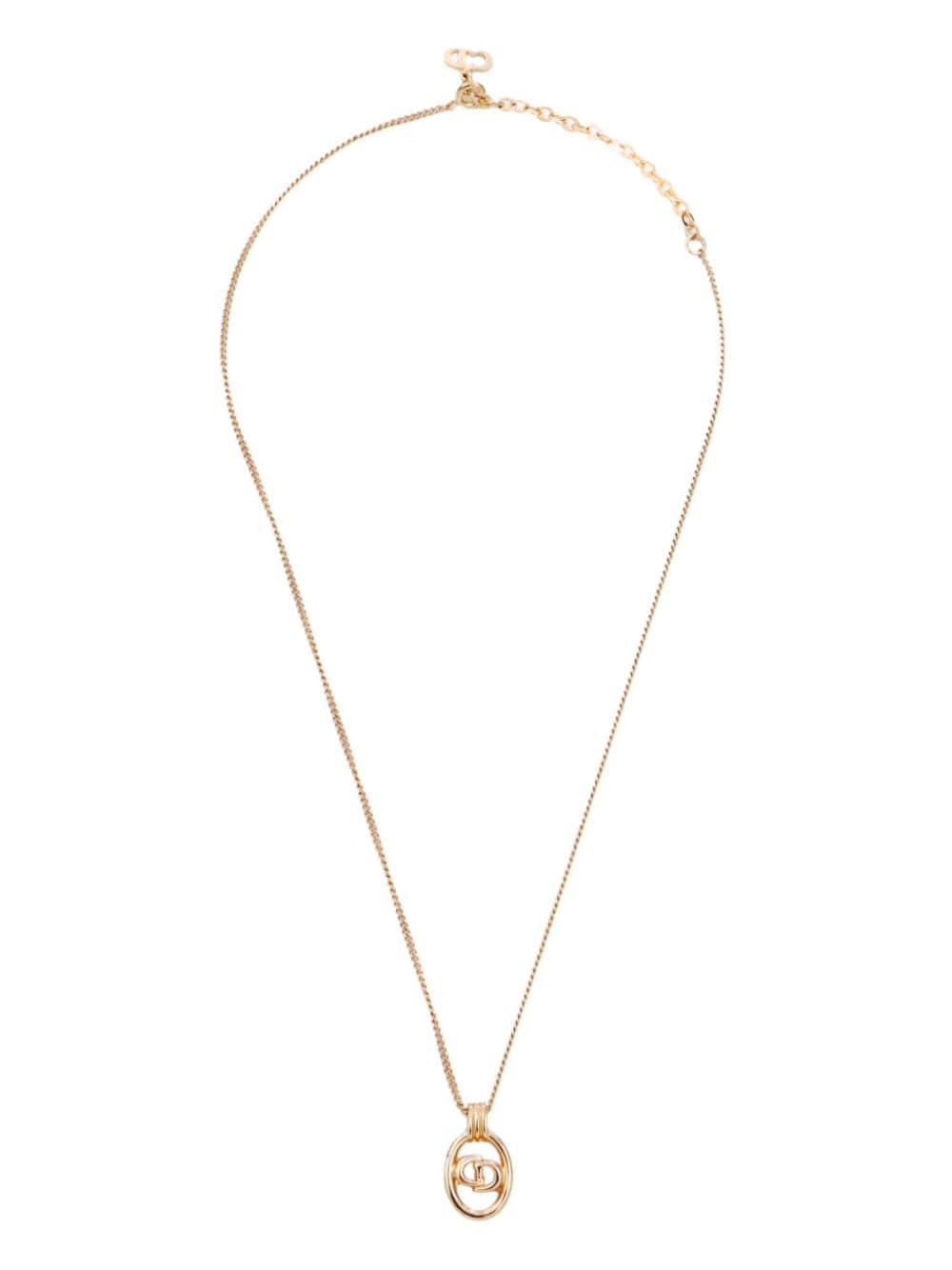 Pre-owned Dior  Oval Cd Pendant Necklace In Gold