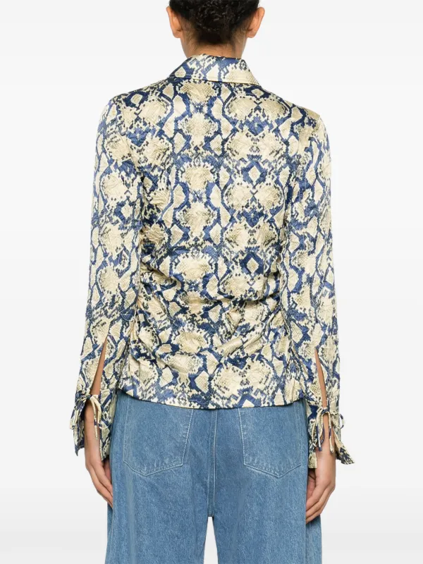 ♡GANNI♡ GANNI snake-print Satin Shirt | Blue | FARFETCH