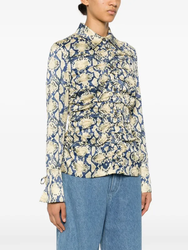 GANNI snake-print Satin Shirt | Blue | FARFETCH