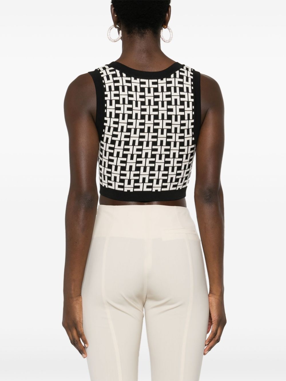 Elisabetta Franchi Cropped top met jacquard Zwart