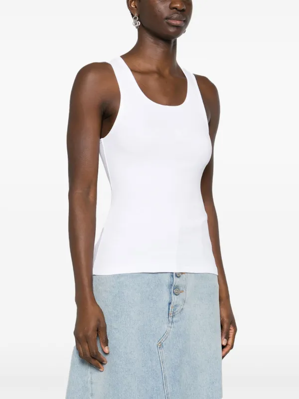 【MM6】NUMBER LOGO OPEN DETAIL SLEEVELESS T-SHIRT MM6 Maison Margiela numbers-motif Ribbed Tank Top | White