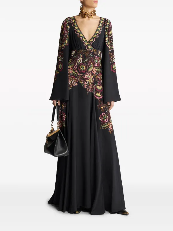 ETRO floral-print Crepe De Chine Dress | Black | FARFETCH