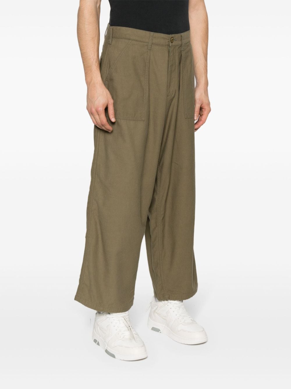 Shop Neighborhood Wide-leg Cotton Trousers In Green