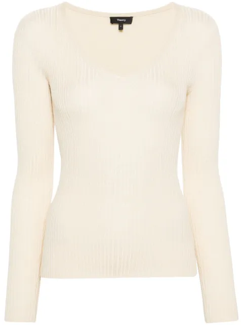 Theory fine-ribbed V-neck jumper