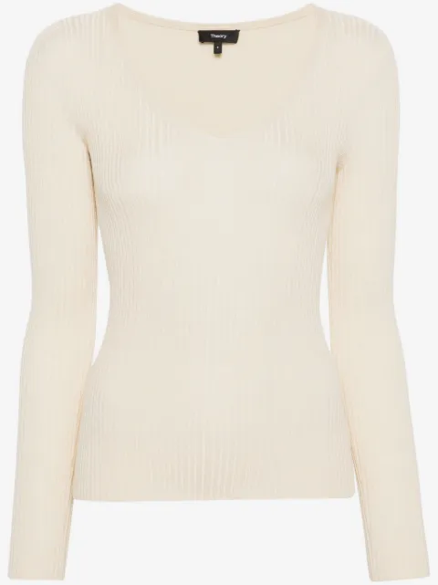 Theory fine-ribbed V-neck jumper