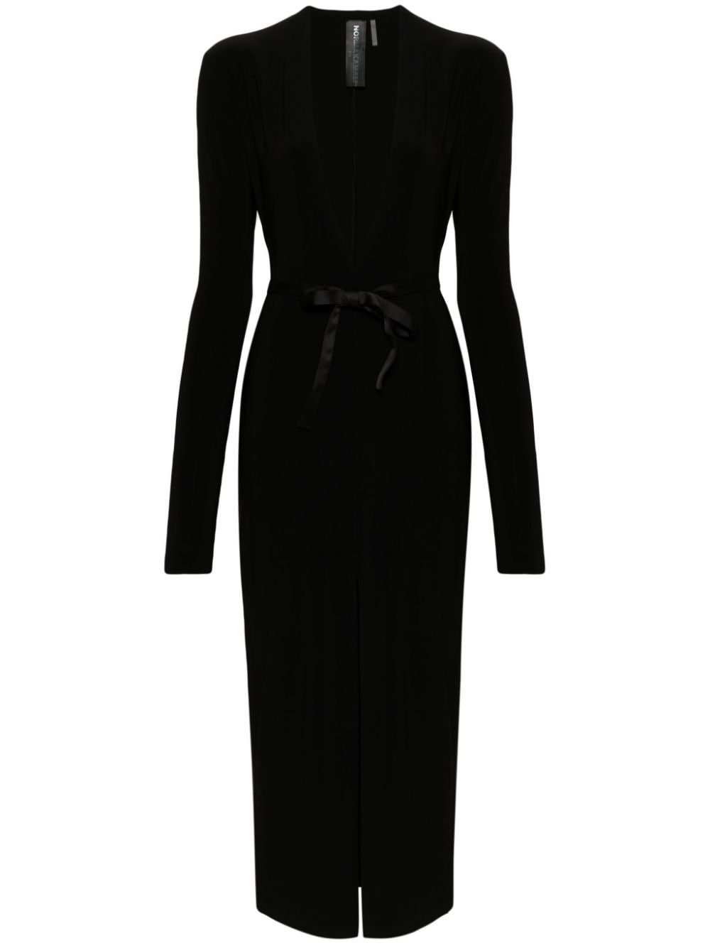 Shop Norma Kamali V-neck Belted Maxi Dress In Black