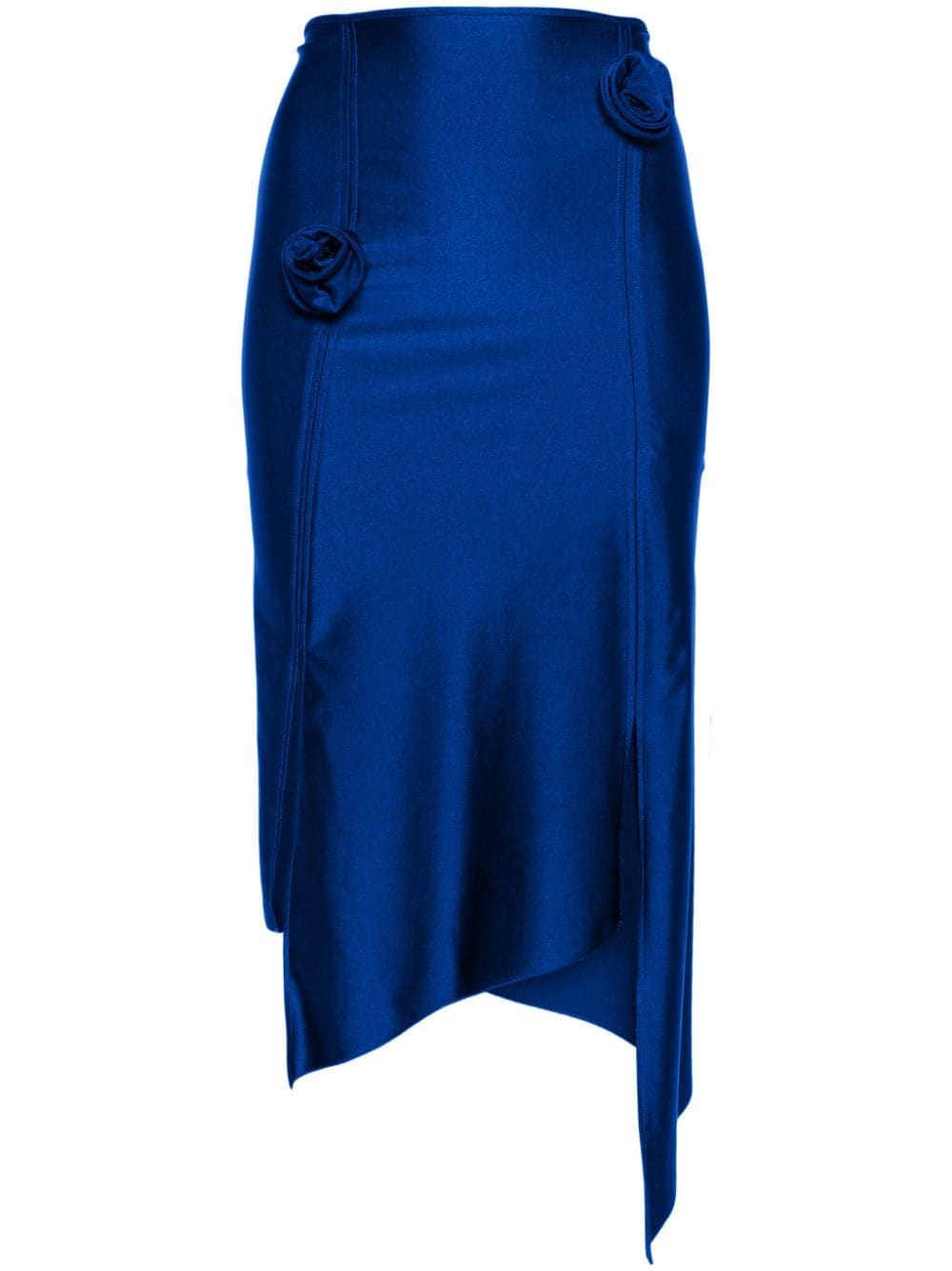 Shop Coperni Floral-appliqué Asymmetric Midi Skirt In Blue