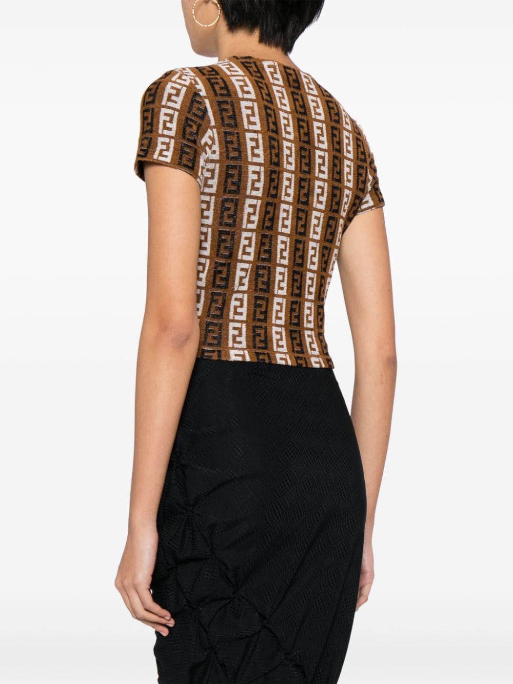 Pre-owned Fendi Zucca-print Cropped T-shirt In Brown