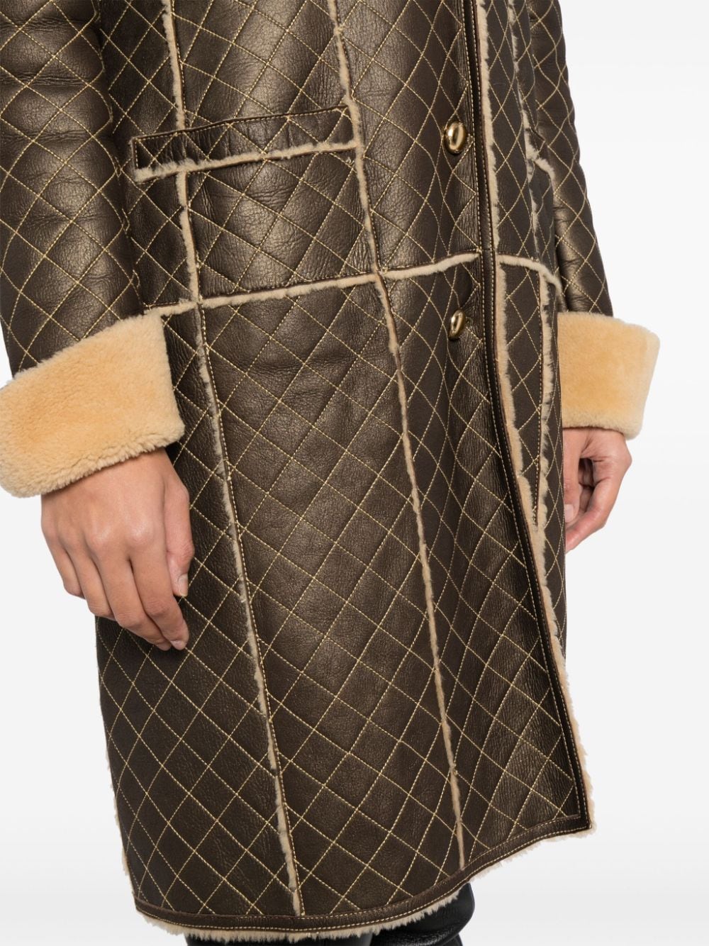 Pre-owned Chanel 2004 Diamond-quilted Leather Coat In Brown