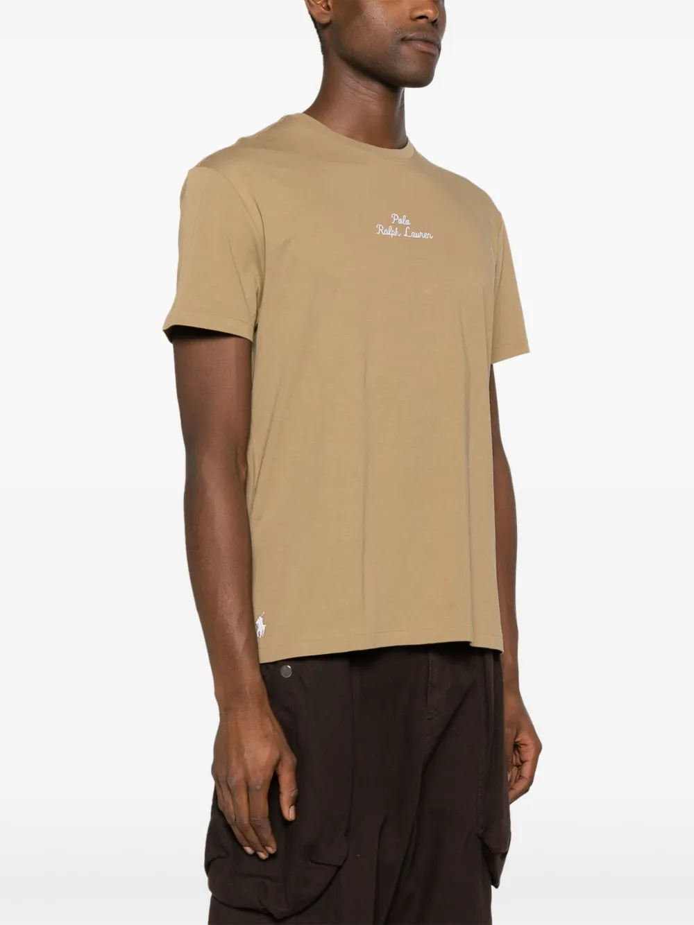 Shop Polo Ralph Lauren Embroidered-logo Cotton T-shirt In Brown