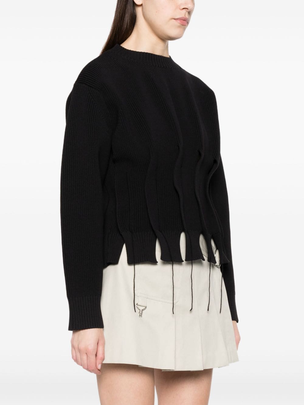 Shop Sacai Pleated Chunky-knit Jumper In Black