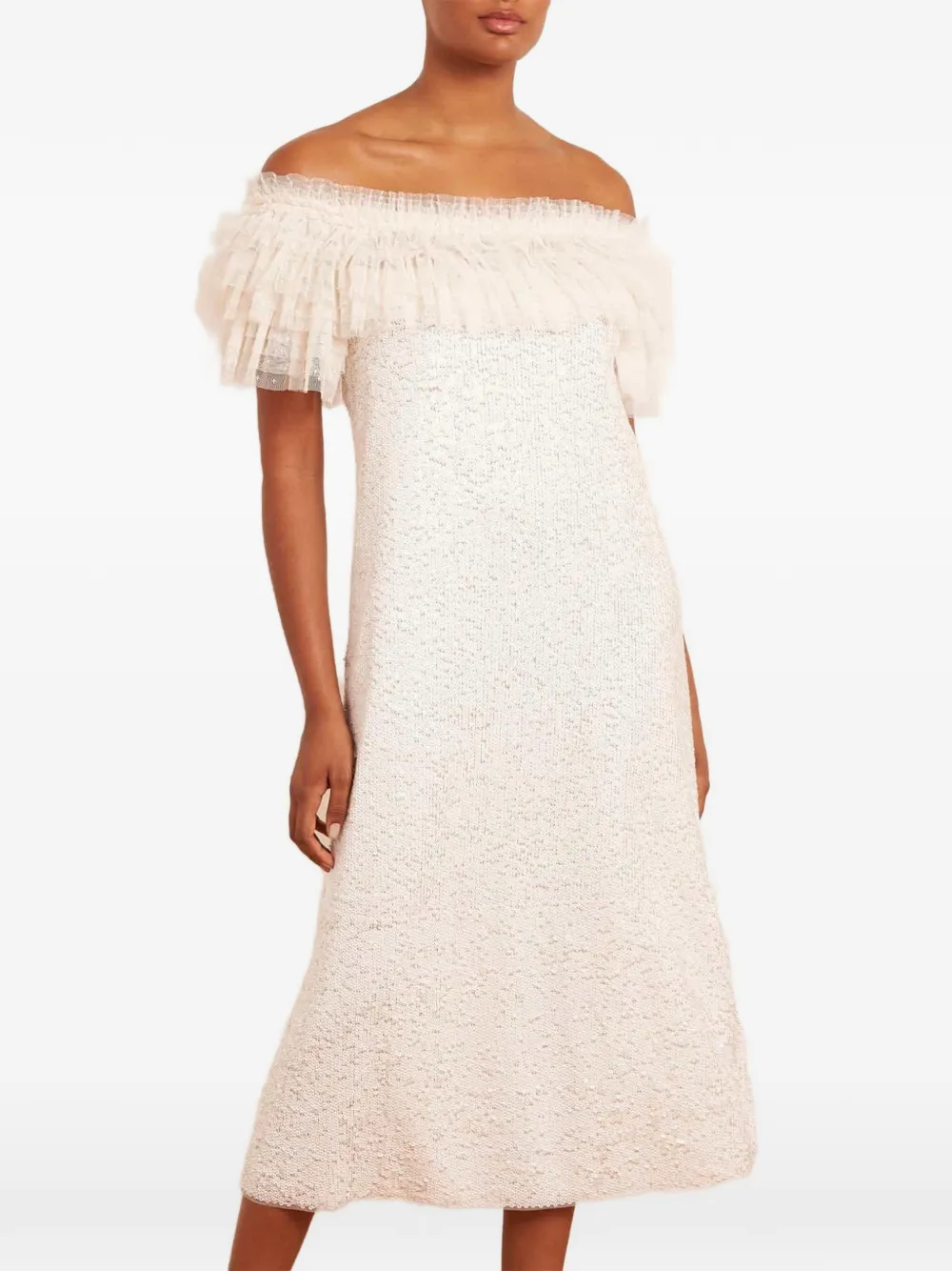 Needle & Thread Midi-jurk met ruches Beige
