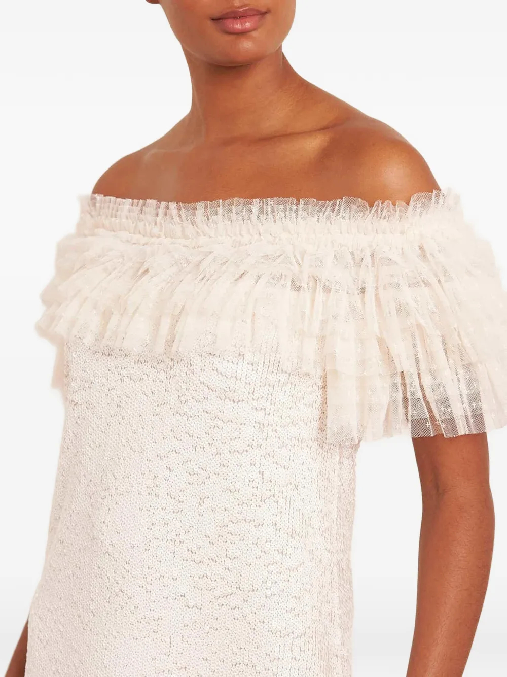 Needle & Thread Midi-jurk met ruches Beige
