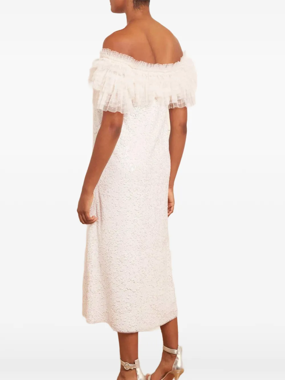 Needle & Thread Midi-jurk met ruches Beige