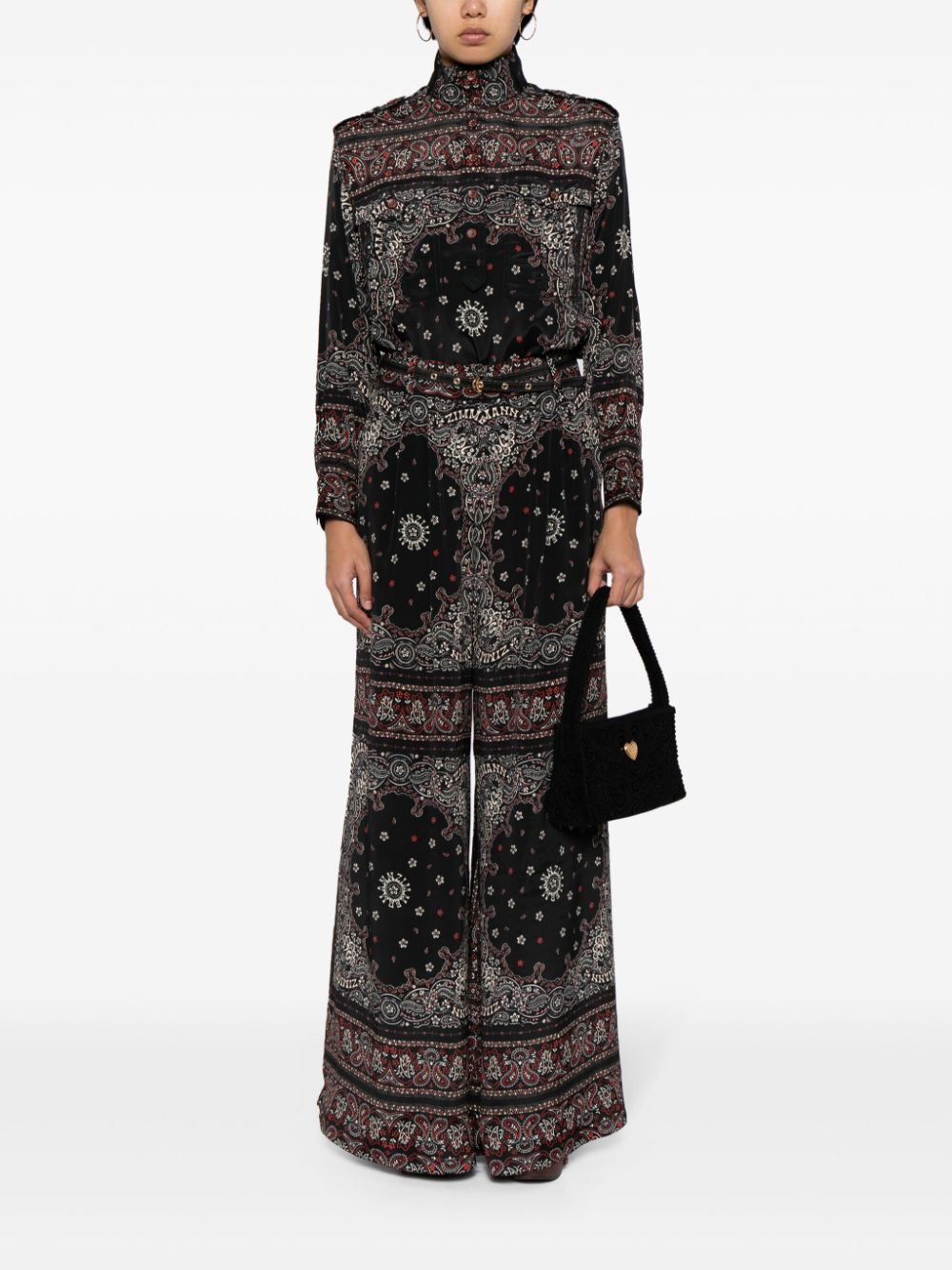 Shop Zimmermann Bandana-print Wide-leg Trousers In Black