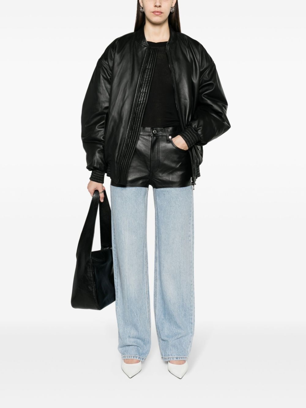 Shop Wardrobe.nyc Drop-shoulder Leather Bomber Jacket In Black