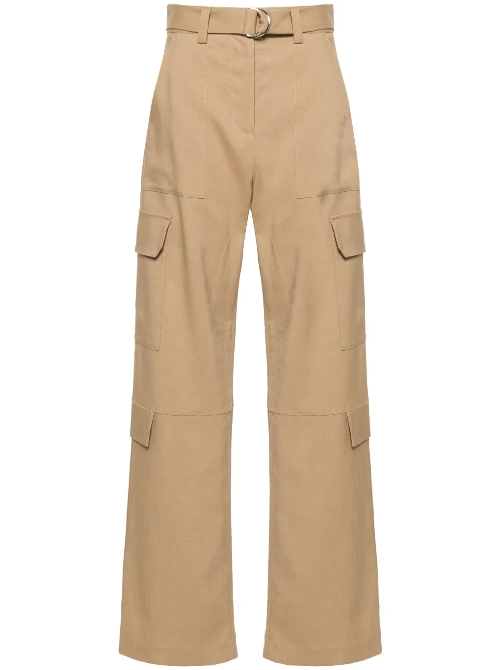 Msgm Belted High-waist Palazzo Cargo Pants In Neutrals