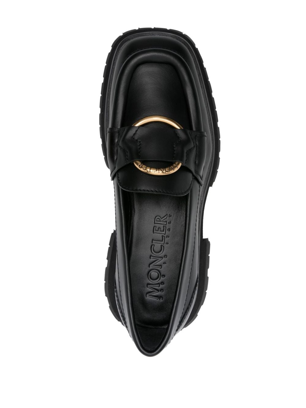 Shop Moncler Bell Leather Loafers In Black