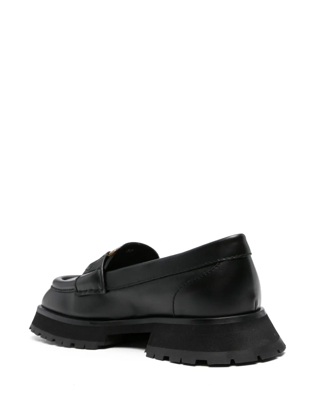 Shop Moncler Bell Leather Loafers In Black