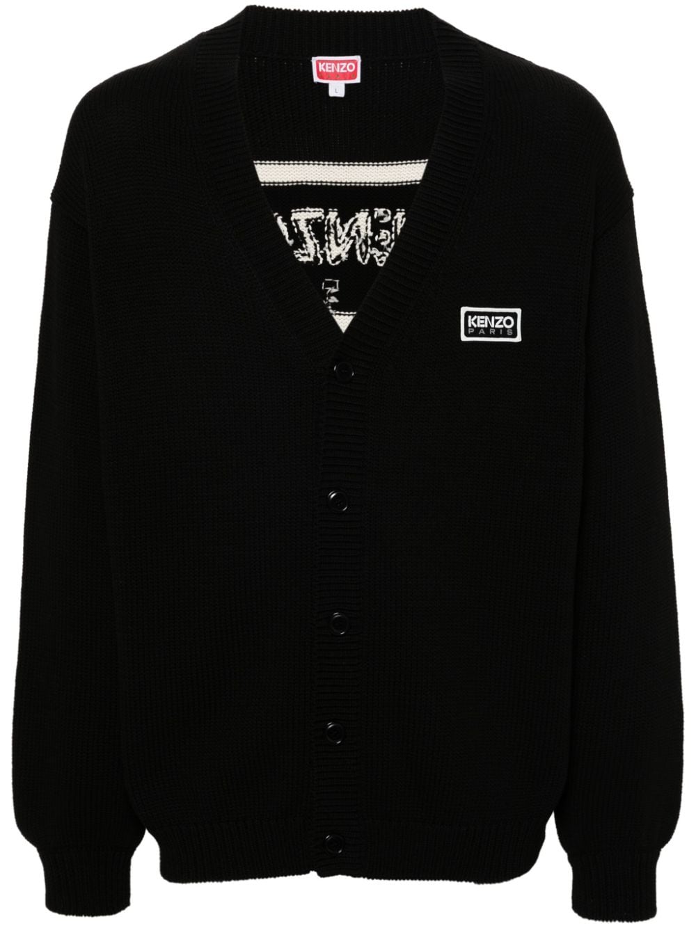 Shop Kenzo Logo Intarsia-knit Cardigan In Black