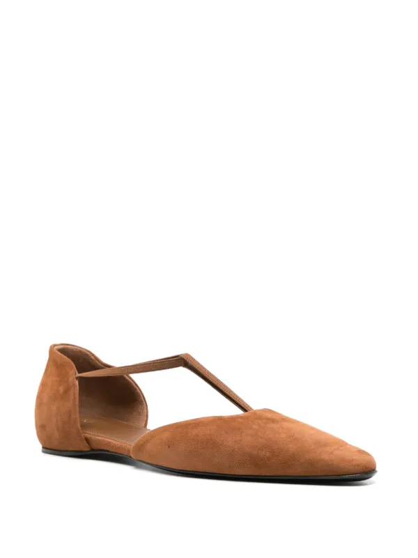 TOTEME The T-Strap Suede Ballerina Shoes | Neutrals | FARFETCH