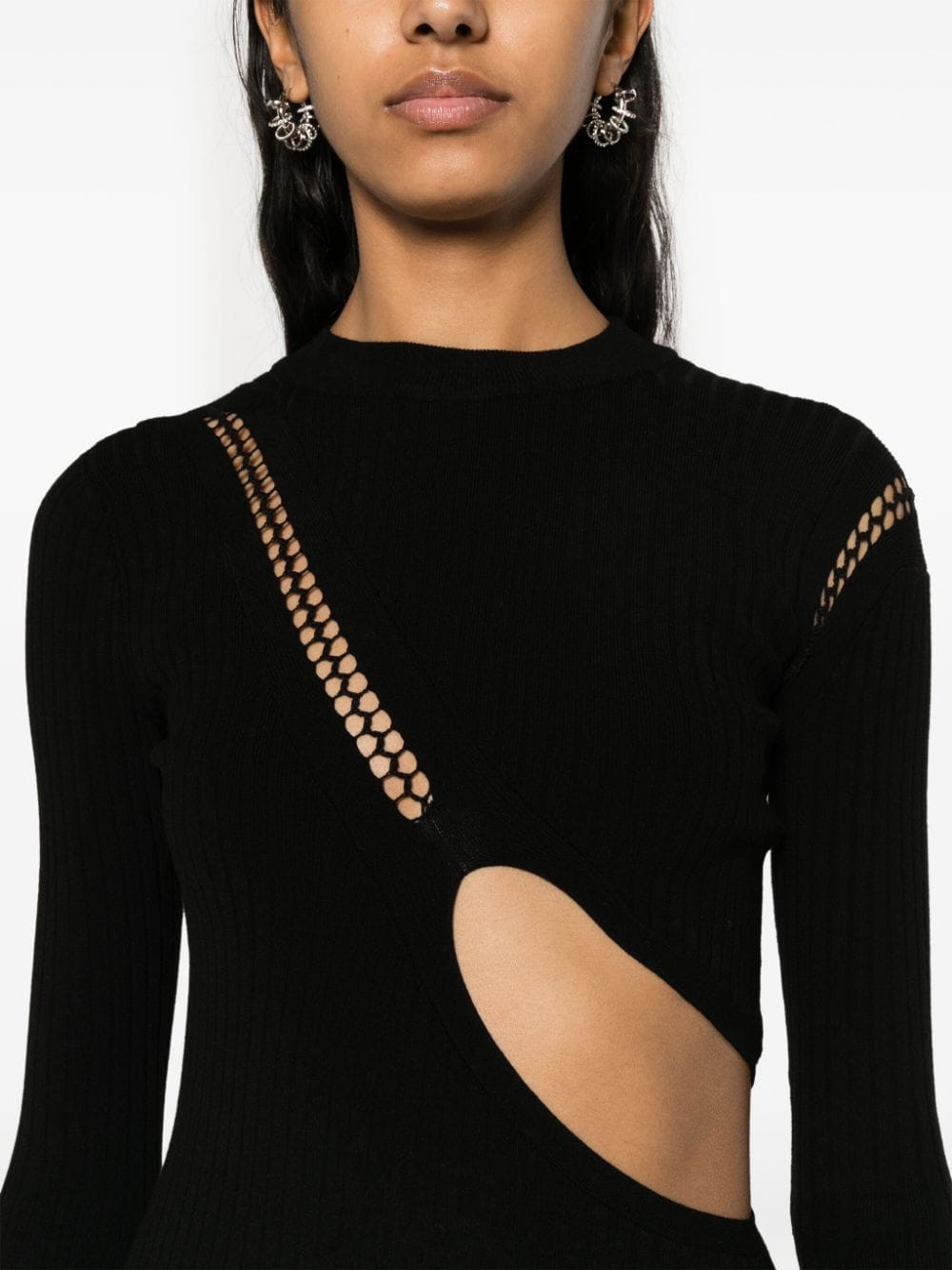 Shop Attico Cut-out Ribbed-knit Minidress In Black