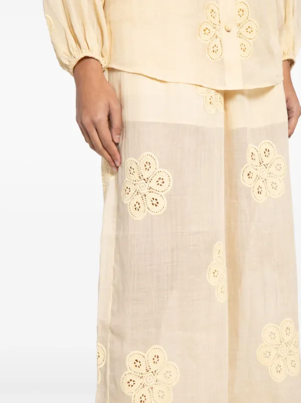 パンツ Zimmermann Acadian Floral-Embroidered Ramie Trousers ZIMMERMANN Acadian floral-embroidered Ramie Trousers