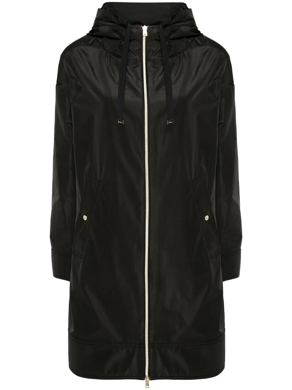 Herno Zip-up Hooded Coat In Black