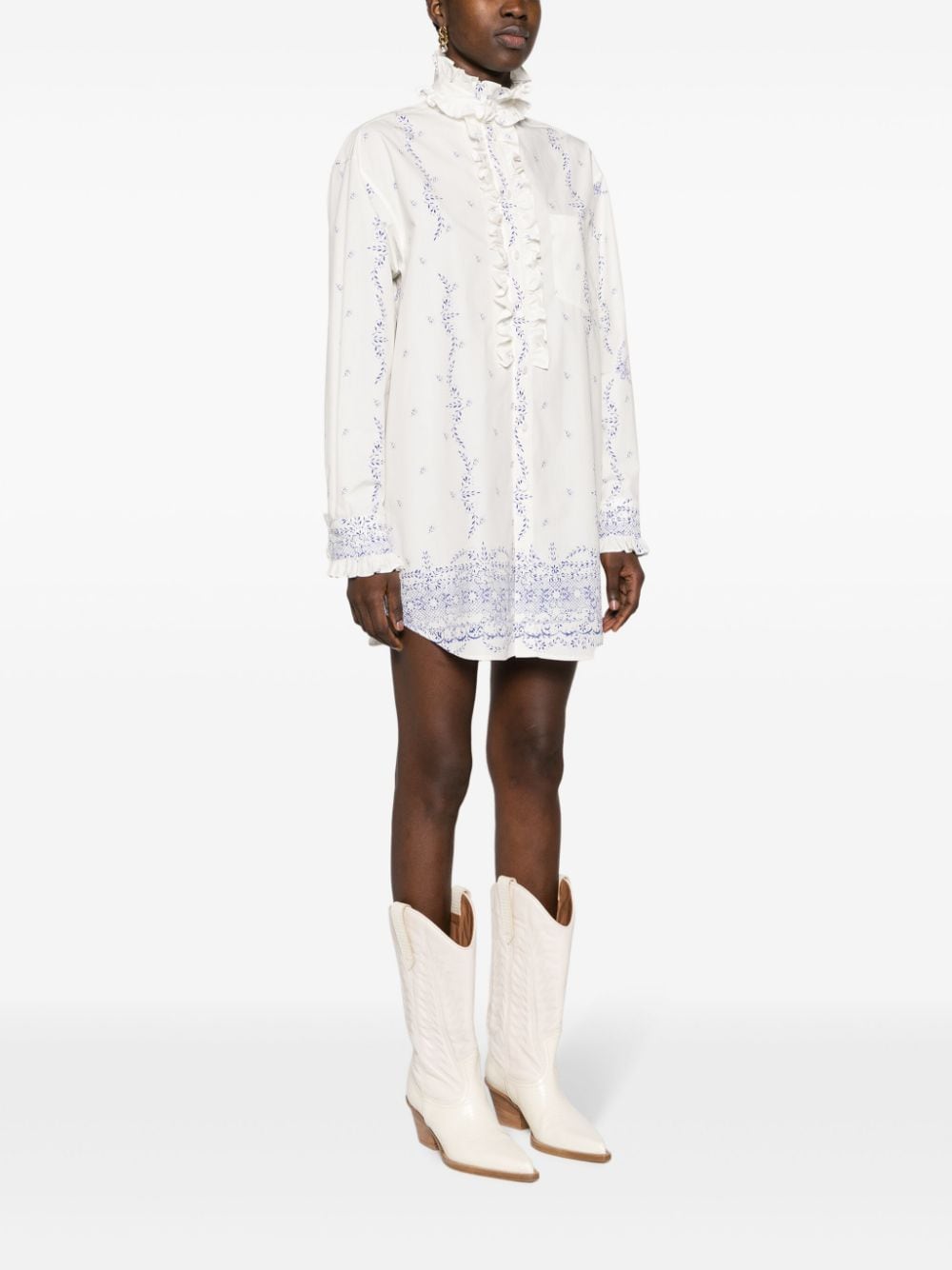 Shop Philosophy Di Lorenzo Serafini Floral-print Cotton Shirt Dress In Neutrals