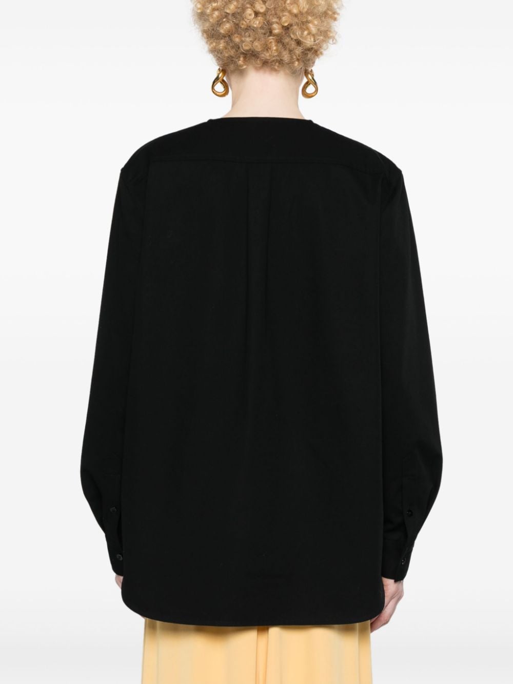 Shop Totême Collarless Twill Shirt In Black