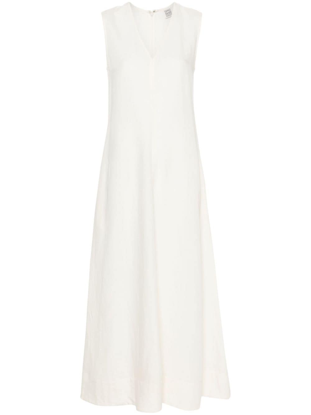 Shop Totême V-neck Flared Maxi Dress In White