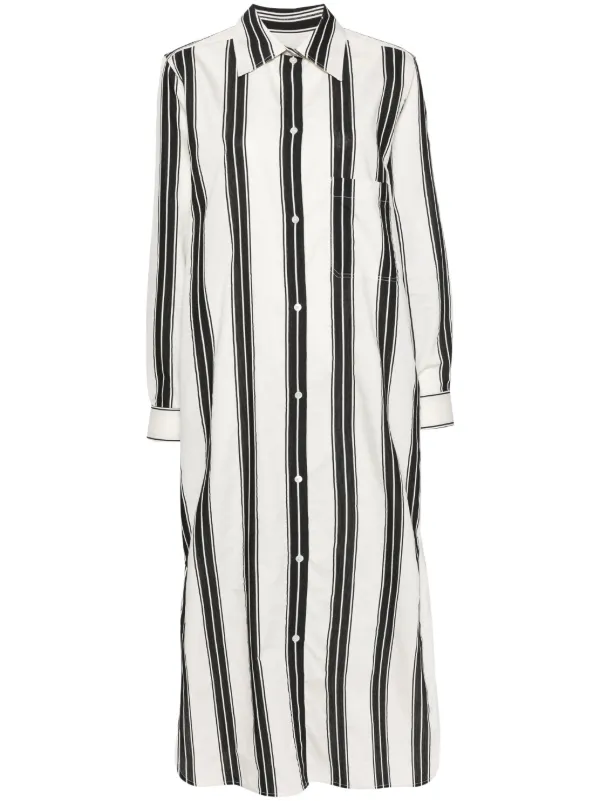 送料込/関税込■toteme■ピンストライプミディシャツドレス TOTEME stripe-pattern Shirt Dress | Black | FARFETCH JO