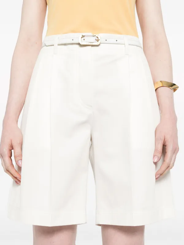 TOTEME Twill Pleated Shorts | White | FARFETCH