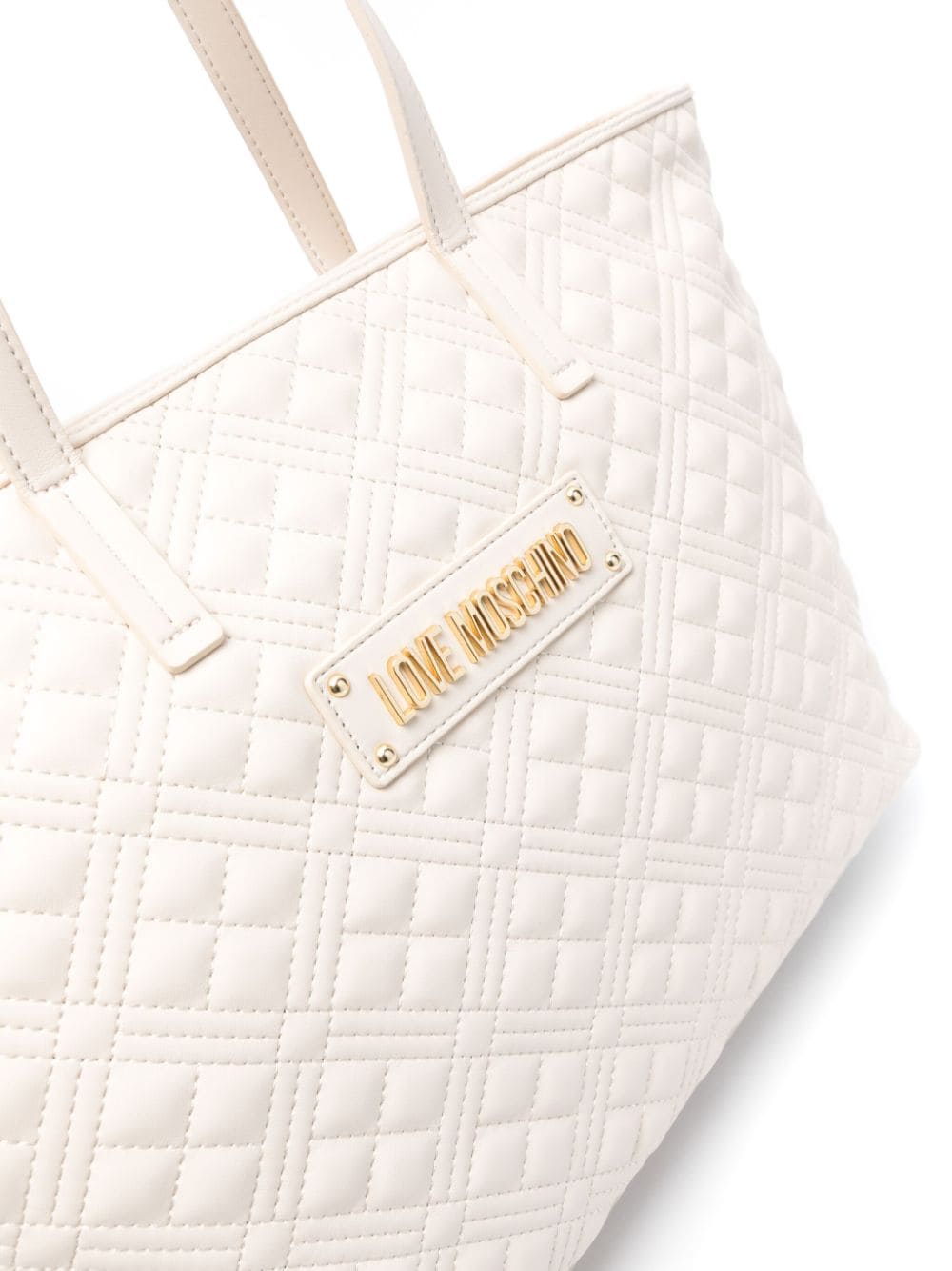 Shop Love Moschino Logo-lettering Quilted Tote Bag In Nude