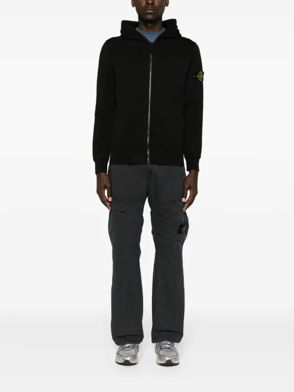 Stone Island logo-patch zip-up Hoodie | Black | FARFETCH