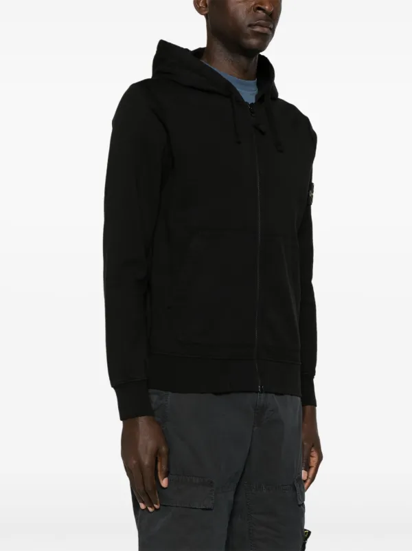 Stone Island logo-patch zip-up Hoodie | Black | FARFETCH