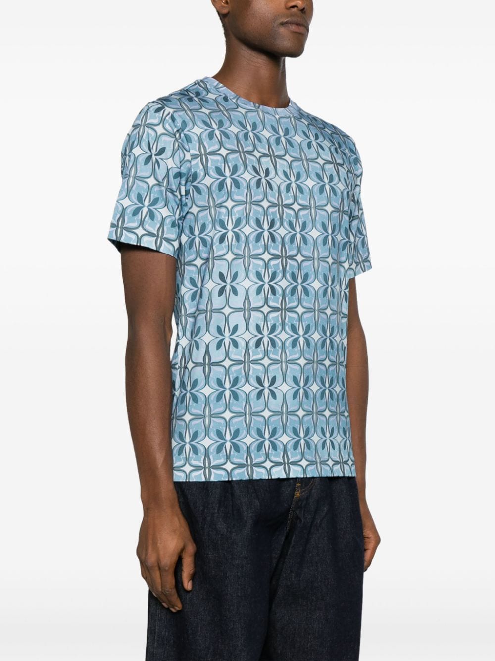 Shop Dries Van Noten Geometric-printed Cotton T-shirt In Blue