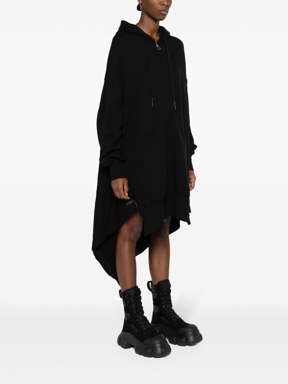 Shop Yohji Yamamoto Hooded Zip-up Midi Dress In Black